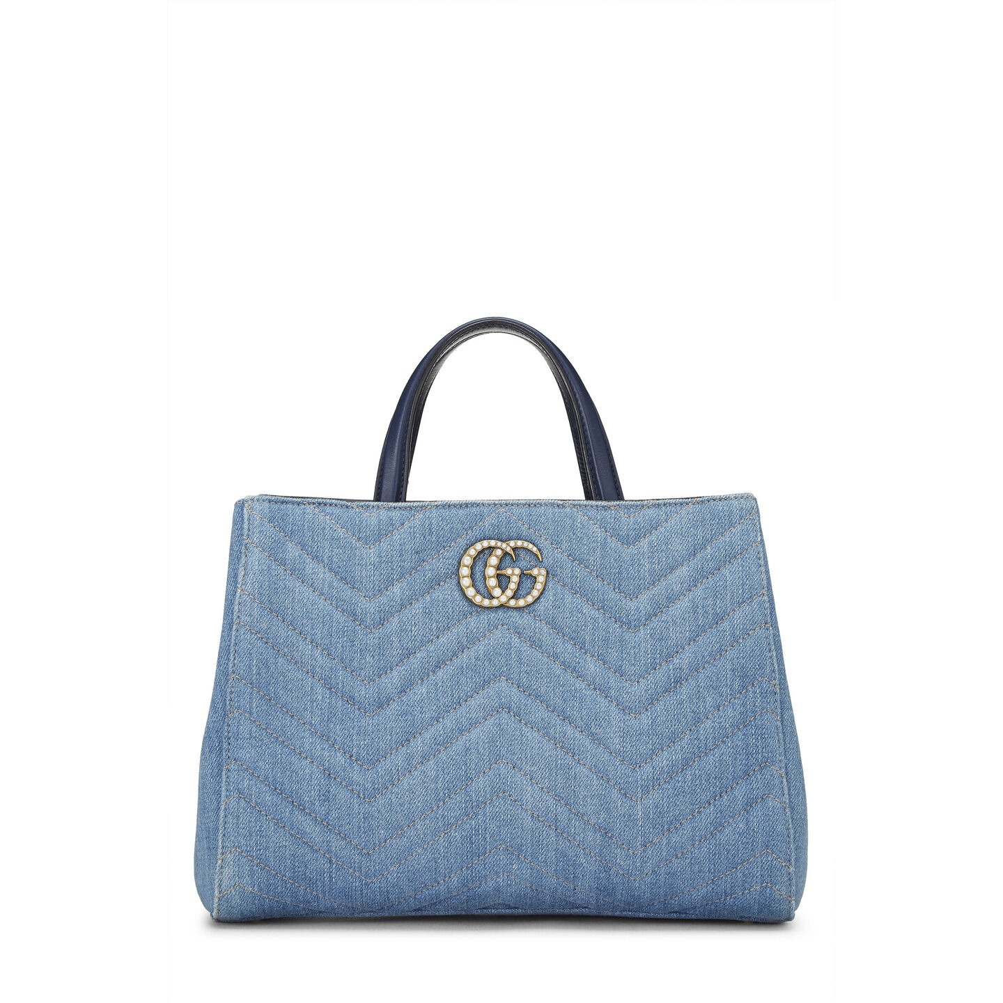 GUCCI BLUE DENIM GG MARMONT TOP HANDLE BAG SMALL